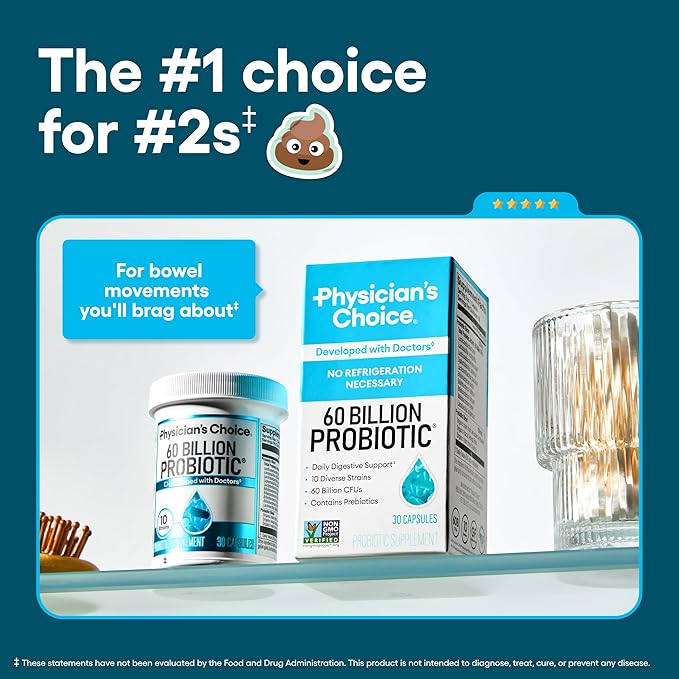 Physician's CHOICE Probiotics 60 Billion CFU - 10 Strains + Organic Prebiotics - Immune Digestive &amp Gut Health - Supports Occasional Constipation Diarrhea Gas &amp Bloating - for Women &amp M