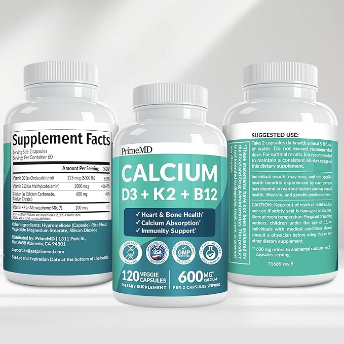 4-in-1 Calcium Supplements for Women and Men - Calcium with Vitamin D3 K2 5000 IU Supplement 601mg per Serving for Heart Bones &amp Body Defenses - Gluten-Free Vegan-Friendly (480 ct)