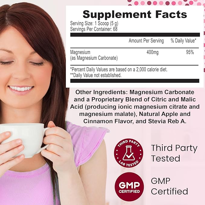 Calm Magnesium Powder - 400mg Magnesium Citrate Drink Mix for Relaxation Sleep Support &amp Muscle Relief Apple Cinnamon Flavor