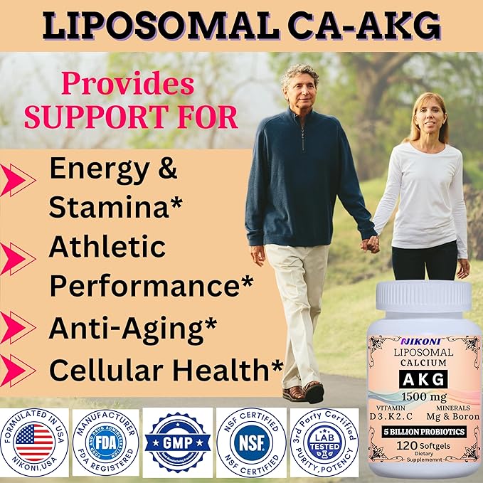 Liposomal Calcium AKG 1500mg Vitamin C D3 K2 Mg+ &amp Probiotics Supplement-120 Softgels