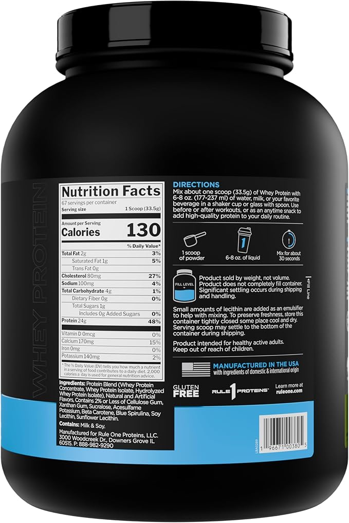 Rule 1 Whey Protein – 24g Fast-Acting Protein from All-Whey Sources with Naturally Occurring EAAs &amp BCAAs for Workout Recovery or Anytime Use (5 Pounds* Pistachio Ice Cream)