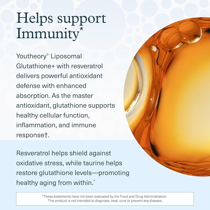 Youtheory Liposomal Glutathione with Resveritrol Vegetarian 90 Count Promotes Healthy Aging from Within