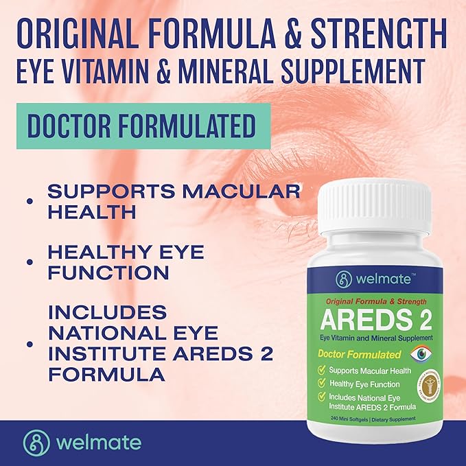 WELMATE AREDS 2 Eye Vitamins 240 Mini Softgels (4 Month Supply) - Lutein 5mg and Zeaxanthin 1mg with Vitamin C E Zinc - Gluten Free