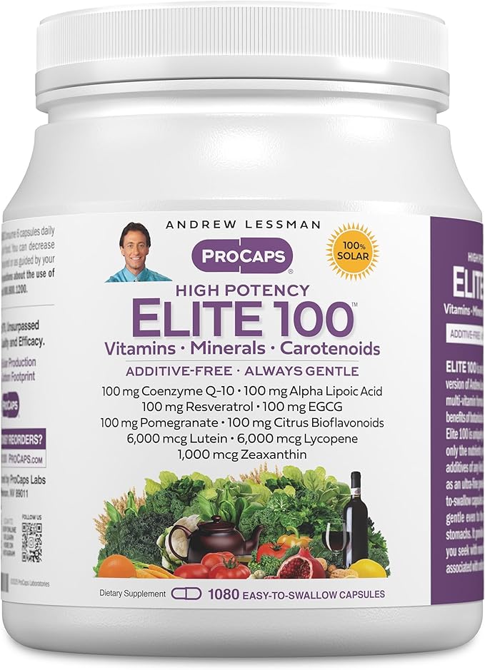 ANDREW LESSMAN Multivitamin Elite 100 1080 Capsules - Potent Nutrients Plus 100mg Each of Coenzyme Q10 Alpha Lipoic Acid Resveratrol EGCG Pomegranate Citrus Bioflavonoids. No Additives