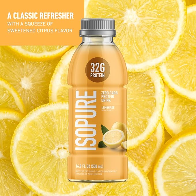 Isopure Zero Carb 32g Clear Protein Ready-to-Drink Whey Protein Isolate Lemonade 12 Pack (Packaging May Vary)