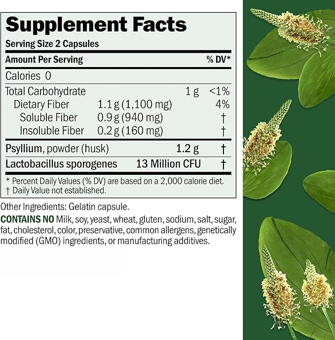 ANDREW LESSMAN Fibermucil 180 Capsules -Psyllium Husk Powder. Gently Promotes Regularity and Digestive Health. Rich in Fiber. Gentle Easy Effective. No Additives. Small Easy to Swallow Capsules