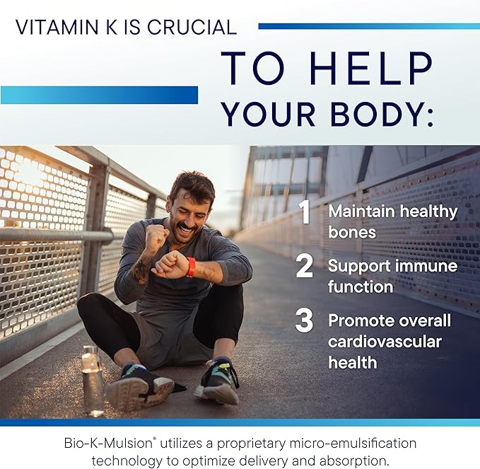Biotics Research Bio K Mulsion Liquid Vitamin K Drops - 500 mcg/S - Vitamin K1 phytonadione for Adults - VIT K Supplement - Strong Bones Heart Health Blood Clotting Support 1 fl oz