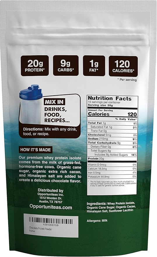Opportuniteas Grass Fed Chocolate &amp Vanilla Whey Protein Isolate Powder - Protein Powder Without Artificial Sweeteners Hormone-Free Cows Non GMO - 2X 1lb Bundle