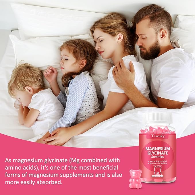 Magnesium Glycinate Gummies 2 Bottles Sugar-Free for Adults &amp Kids Magnesium Gummy for Relaxation Stress &amp Muscle Relief Supports Bone &amp Nerve Health Vegan Pectin-Based Strawberry F