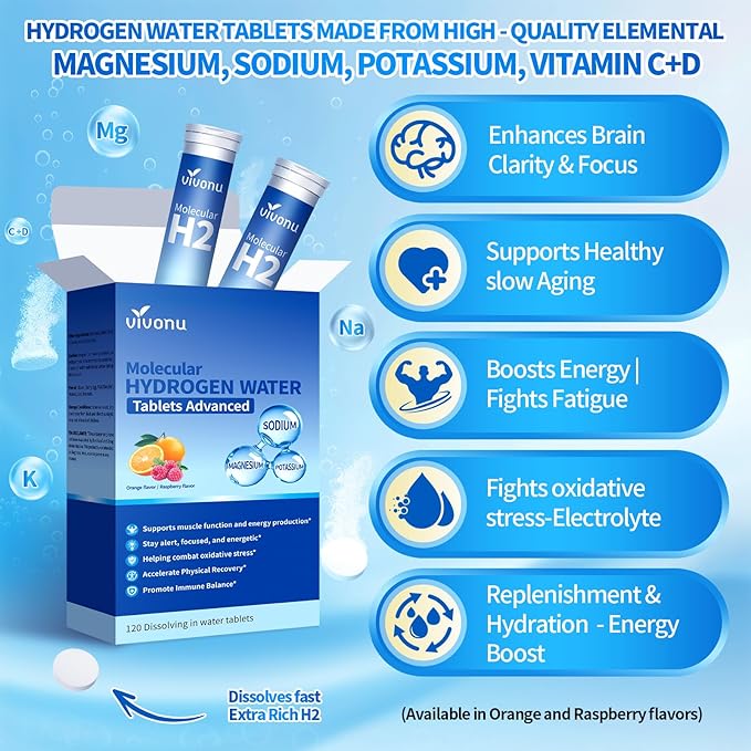 Magnesium Hydrogen Water Tablets Tablets for Drinking Water - H2 Molecular Tabs | Magnesium* Pills Electrolytes Hydration Supplement to Support Healthy Aging &amp Energy Boost (1 Pack)