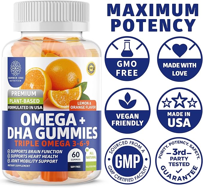 Number One Nutrition N1N Premium Men's Daily Multivitamin [Vitamins A C E D Magnesium Zinc] and Omega 3 6 9 + DHA Gummies [Vegan Plant-Based] 2 Pack Bundle