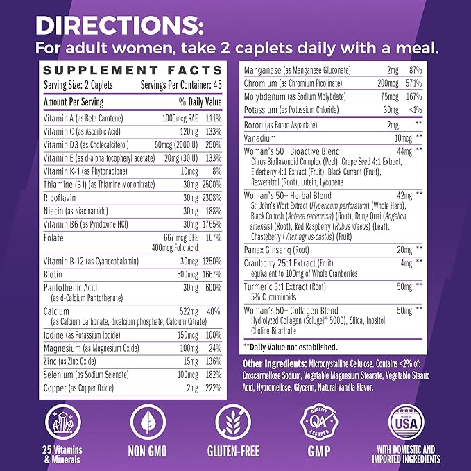 Vitamin World Ultra 360 Multivitamin for Women 50 Plus Women's 50+ Multivitamin with Minerals &amp Herbs for Menopause Support Supplement with Vitamin B D E &amp Zinc for Healthy Aging 90 Caple