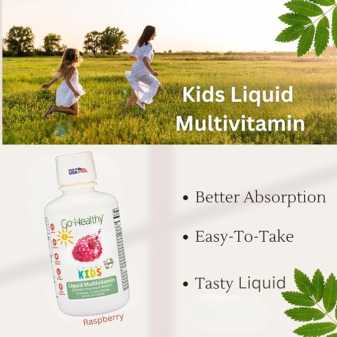 Go Healthy Kids Liquid Multivitamin Immune Support Kid Liquid Multivitamins High Absorption Vegan Vitamins Kids Vitamins Multivitamin Raspberry Flavor - 30-60 Servings
