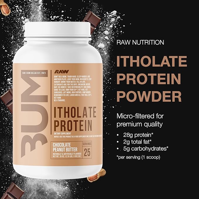 RAW Whey Isolate Protein Powder Chocolate Peanut Butter (CBUM Itholate) - 100% Grass-Fed Sports Nutrition Powder for Muscle Growth &amp Recovery - Low-Fat Low Carb Naturally Flavored - 25 Servings