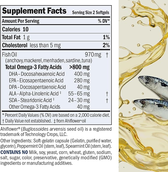 ANDREW LESSMAN Essential Omega-3 Mint - 60 Softgels - Ultra-Pure High Potency Omega-3 Oils. High DHA No Stomach Upset No Contaminants No Mercury. Small Easy to Swallow Softgels