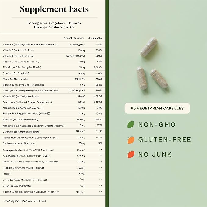 Daily Response Multivitamin 90 Capsules - Multivitamin + Adaptogen Blend for Energy &amp Stress Support - Tailored Nutrition for First Responders &amp Those on The Go