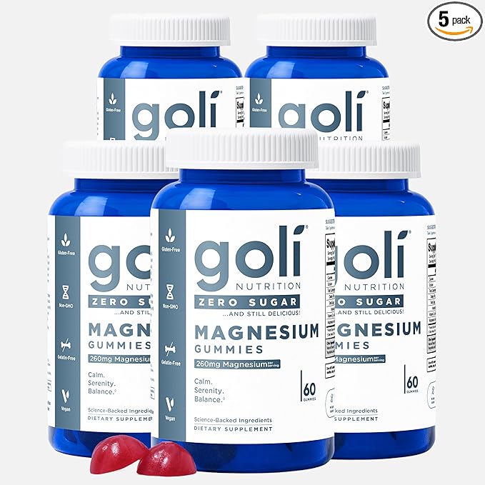 Goli Zero Sugar Magnesium Gummies - 300 Count (Pack of 5) - Magnesium Citrate with Vitamin D - No Artificial Sweeteners No Sugar Alcohols - Vegan Keto-Friendly Gluten-Free