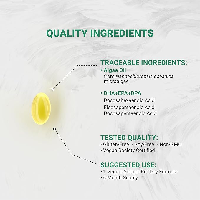 Naturalis Double Strength Vegan Omega 3 DHA EPA &amp DPA from Microalgae | Vegan Society Certified Sustainably Sourced True Full Spectrum | 180 Veggie Softgels (Carrageenan Free)