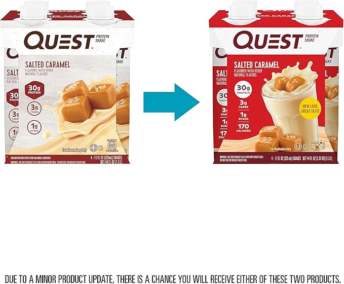 Quest Protein Shake Salted Caramel 4 Count(Pack of 3) and Hero Protein Bar Crispy Chocolate Caramel Pecan 12 Count Bundle