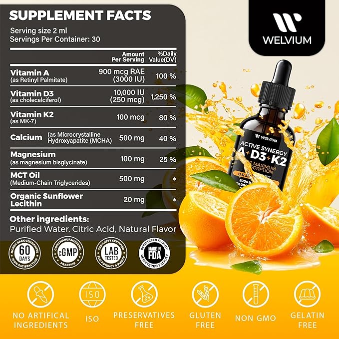 Liquid Vitamin D3 K2 A + Magnesium Gummies - Immune &amp Relaxation Support