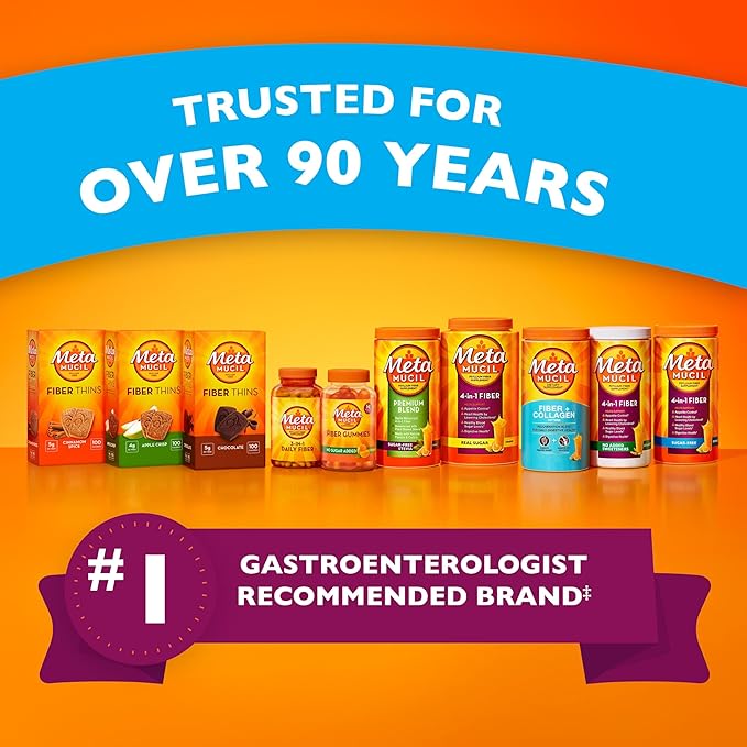 Metamucil 4-in-1 Psyllium Husk GLP-1 Friendly Fiber Supplement Real Sugar 114 tablespoons Orange Flavored Daily Fiber Powder for Digestive Health made with Plant-Based Psyllium Husk Fiber