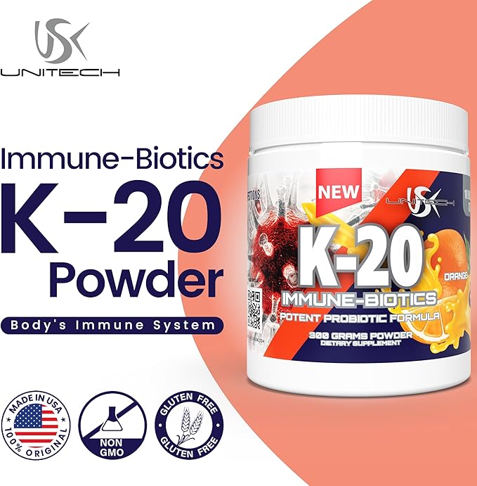 Unitech USK K-20 Probiotics | 10 Billion CFU for Immune Support | Rich in Vitamin C &amp Zinc with Lactobacillus Acidophilus | Immune Booster Supplement | Orange Flavor 80oz