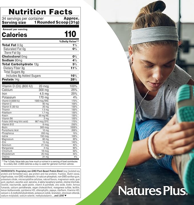 NaturesPlus SPIRU-TEIN Chocolate Peanut Butter - 2.3 lbs Pack of 2 - Plant-Based Protein Powder - Vegetarian Gluten Free - 68 Total Servings