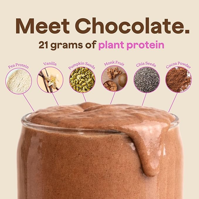 The Bomb Co. Bomb Plant Protein Protein Powder with 21g Protein Amino Acids Zero Sugar Pea Protein Cocoa Chia Seeds Pumpkin Seeds Vanilla &amp Monk Fruit Gluten Free Chocolate Flavor 20 Sr