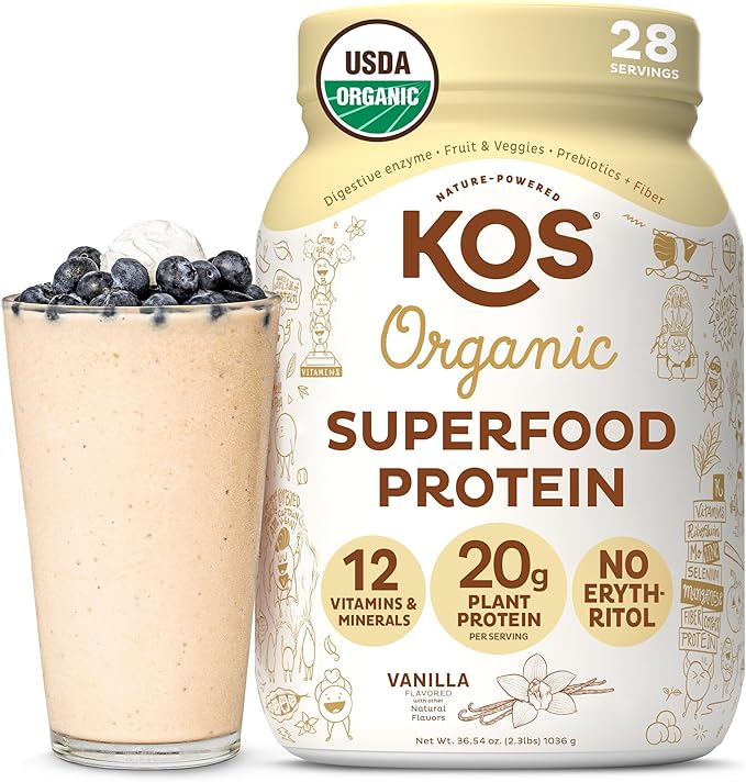 KOS Vegan Protein Powder Erythritol Free Vanilla USDA Organic - Pea Protein Blend Plant Based Superfood Rich in Vitamins &amp Minerals - Keto Dairy Free - Meal Replacement for Women &amp Men 28
