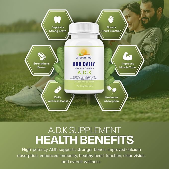 Daily Vites ADK Vitamin Supplement 5000 IU 90 Capsules - 3 Months Supply - High Potency Vitamin A D3 &amp K2 (MK-7) - Physician Formulated ADK for Bone Heart &amp Immune Support - Non-GMO Glute