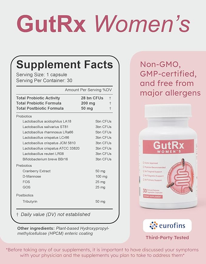 Women's Probiotic with Cranberry D-Mannose &amp Prebiotics + Digestive Enzymes Lactase Lipase &amp Bromelain for FODMAP Carb Fat &amp Protein Breakdown for Bloating Gas &amp Food Sensitivitie