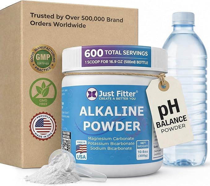 Just Fitter Alkaline Powder Supports pH Alkalinity Balance and Helps neutralize Acidity. Slow Release Formula for Better Absorption and Gentle on the Stomach. Helps Reduce Excess Body Acid.