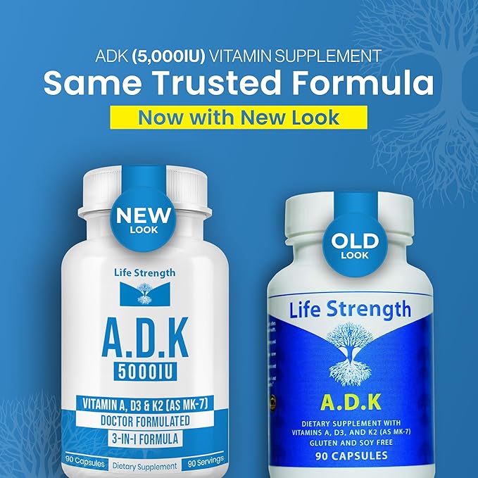 ADK 90 CT 5000 IU Physician Formulated Vitamins A D3 &amp K2 (as MK7) Bone Heart &amp Immune System Support Gluten Free Soy Free Non-GMO