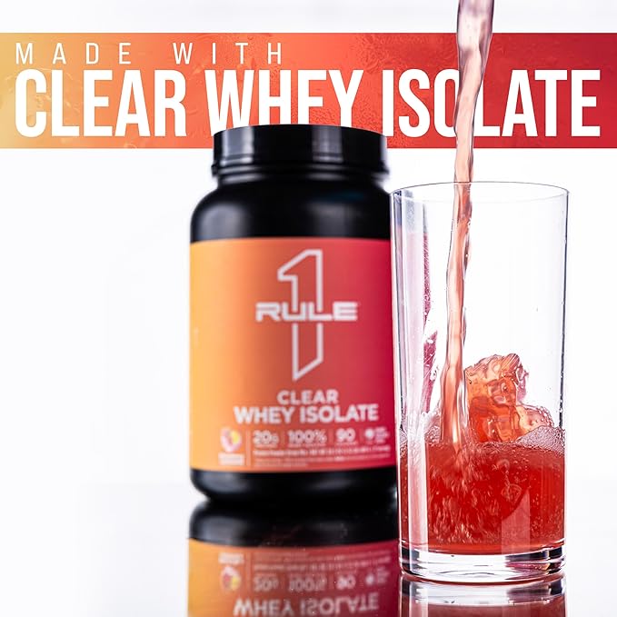 Rule 1 Clear Whey Isolate - 20g All-Whey Isolate Protein Mix Over 9g EAAs 90 Calories Zero Sugar Easy to Digest Light Crisp and Refreshing Taste (27 Servings Strawberry Lemonade)