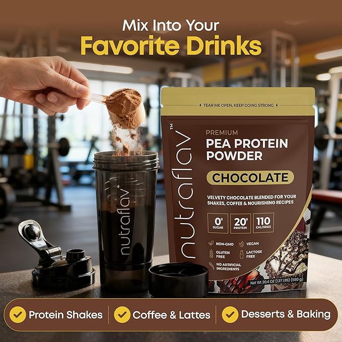 Vegan Chocolate Protein Powder - Plant Based Pea Protein Powder - 20g Protein Per Serving with 5 Ingredients - Iron-Rich Easy to Digest - No Added Sugar - Great for Shakes &amp Smoothies - 20 Servin
