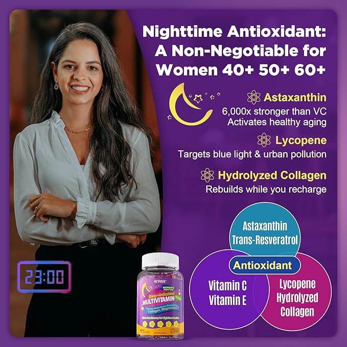 NEVISS 52-in-1 Methylated Multivitamin for Women Gummies with Iron Omega-3 B6 B9 B12 for Day | Magnesium Glycinate Calcium Collagen for Night Renewal/Sleep Womens 18 30 40 50 60 70+ AM PM Daily
