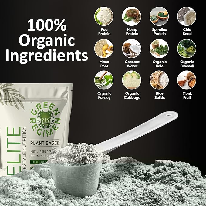 Green Regimen Elite Plant-Based Protein Powder - 25g Complete Hemp &amp Pea Protein Meal Replacement High-Protein Vegan Shake NonGMO Gluten-Free Dairy-Free Low Carb - (Vanilla - 1 Month Supply)