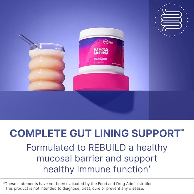 Microbiome Labs MegaMucosa Gut Health Powder - Digestive Supplement with Complete Mucosal Support for Healthy Gut &amp Immune Function - Dairy-Free Immunoglobulins &amp Amino Acids - Berry Acai (5.5