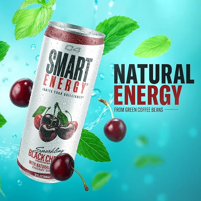 C4 Smart Energy Drink – Boost Focus and Energy with Zero Sugar Natural Energy and Nootropics - 200mg Caffeine - Black Cherry (12oz Pack of 12)