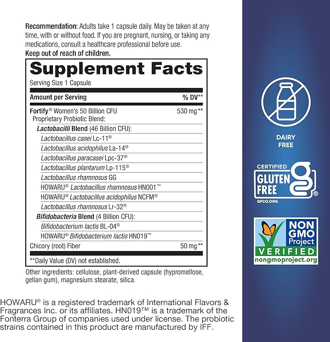 Nature's Way Women's Extra Strength(1) Fortify Probiotic 50B Cultures Supports Digestive Vaginal &amp Immune Health* Plant-Based Prebiotic Fiber Non-GMO Project Verified 30 Capsules