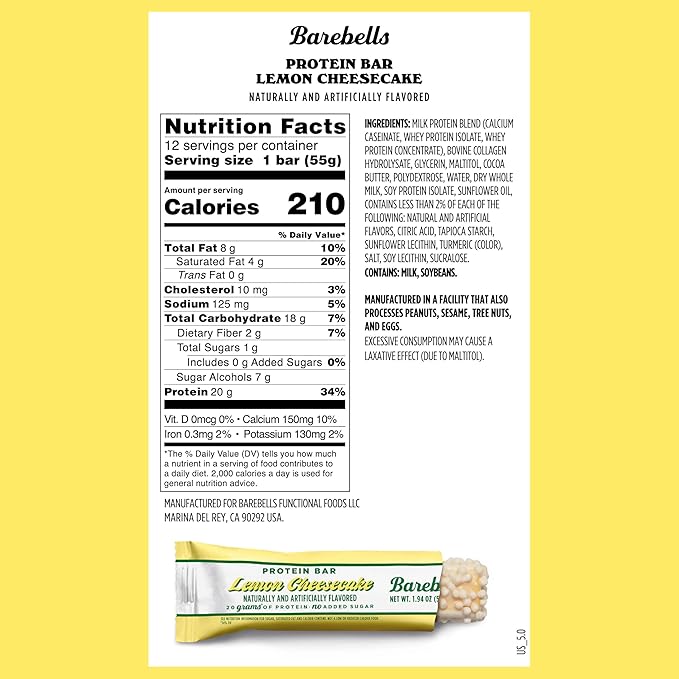 Barebells Protein Bars Lemon Cheesecake - Pack of 12 20g High Protein Treats - Chocolate Nutrition Bar with 1g Total Sugars - On-The-Go Breakfast or Post-Workout Snack