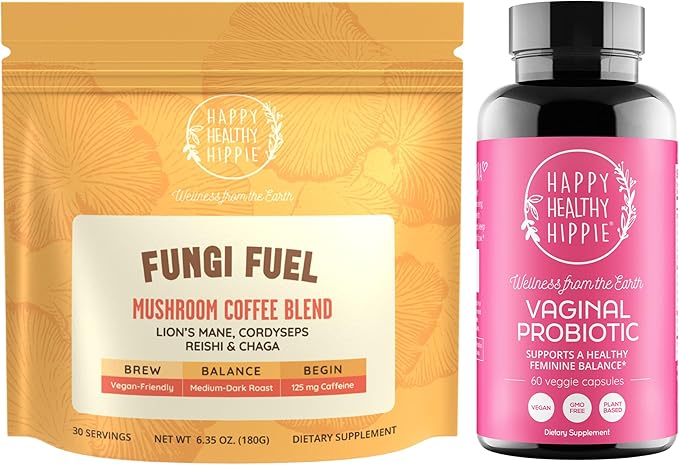 Happy Healthy Hippie Fungi Fuel Mushroom Coffee &amp Vaginal Probiotics for Women