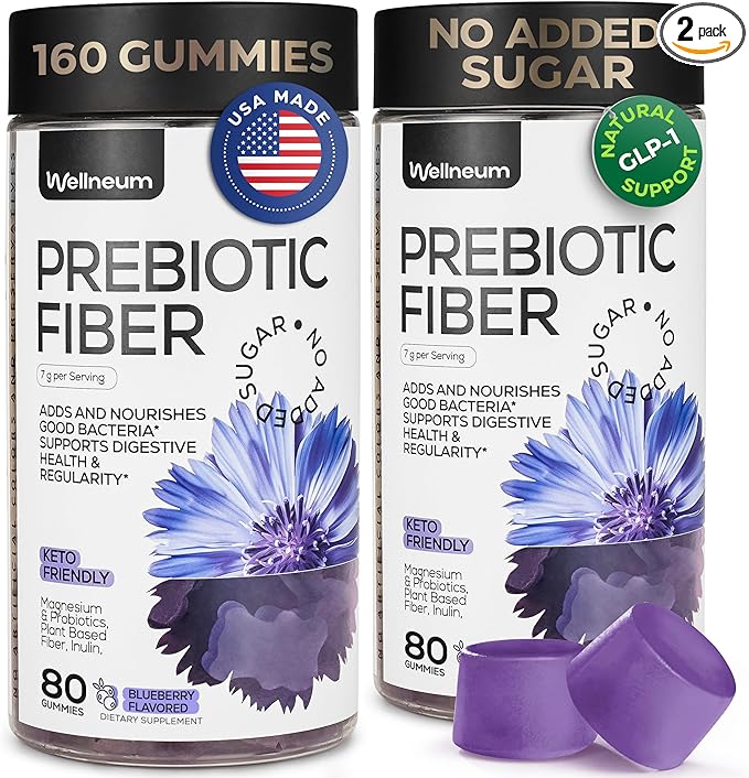 High Prebiotic Fiber Gummies for Women and Men 7G 160 Pcs (2 Pack) - Natural GLP-1 Support - Beet FOS Fiber Magnesium Inulin Probiotic - Gummy Supplement for Digestive Health - Sugar Free