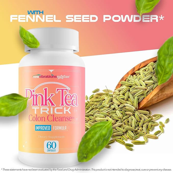 Pink Tea Trick Colon Cleanse - Our Best Gut Bloat Reducing Colon Cleanse Supplement - Slim Gut &amp Flush Out Waste &amp Toxins With This Detox Cleanse Probiotic - Natural Cleanse Detox - Pink Power
