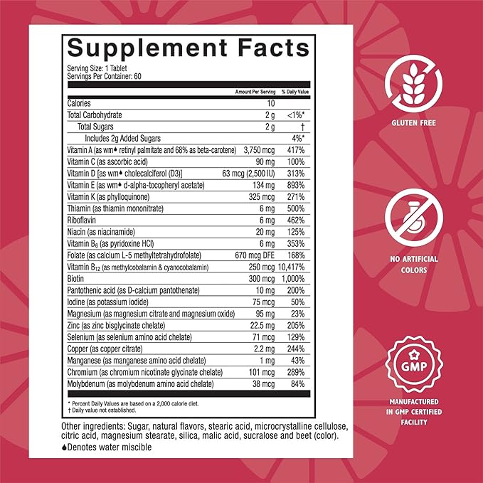 Celebrate Vitamins Multi ADEK Chewables Iron Free - Daily Bariatric Multivitamin High Level of Vitamins A D E K &amp B12 for Duodenal Switch Surgery Patients - Berry Sorbert (180 Tablets)