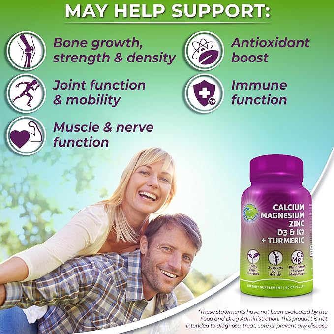 Vegan Whole Food Multivitamin with Iron + Plant-Based Calcium Magnesium Zinc D3 K2 &amp Organic Turmeric – Complete Daily Supplement Bundle for Men &amp Women – Energy Immunity &amp Bone Suppo
