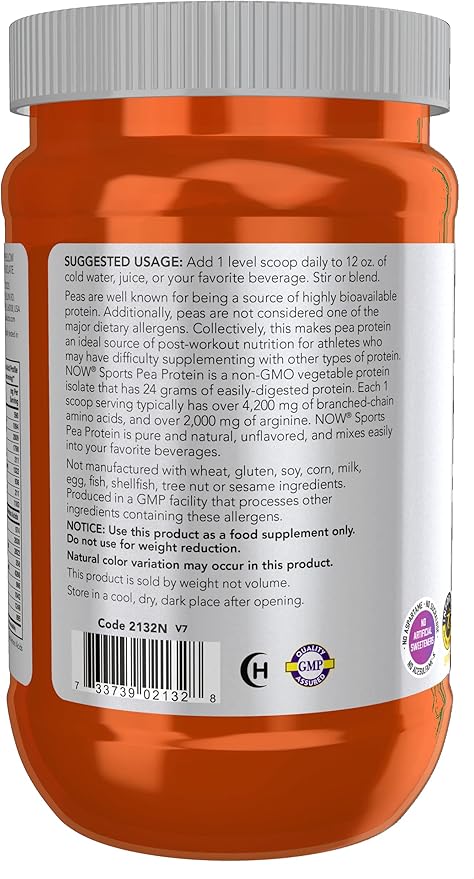 NOW Sports Nutrition Pea Protein 24 g Easily Digested Unflavored Powder 12-Ounce (Pack of 2)