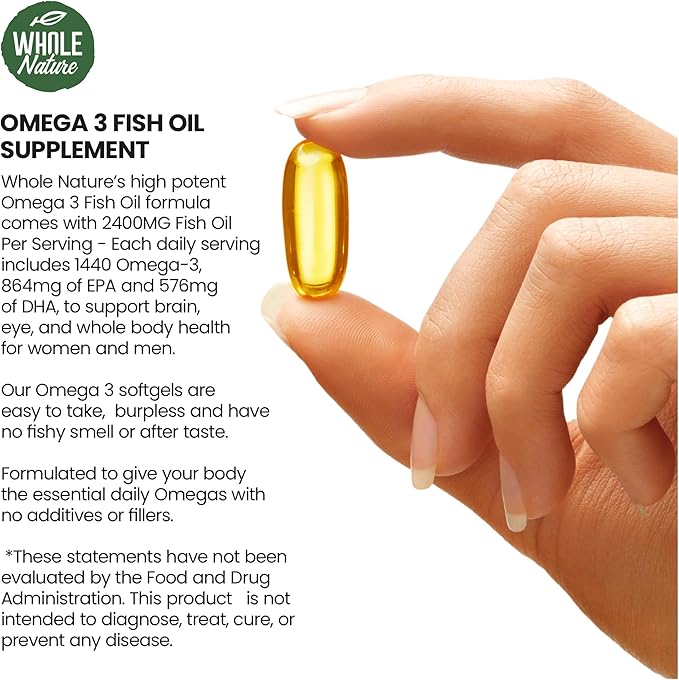 Omega 3 Fish Oil Supplements Maximum Strength 2400 mg Omega-3 1440mg Fish Oil EPA and DHA Fatty Acids Heart Brain &amp Immune Support for Women and Men. Natural Lemon Flavor 120ct (2)
