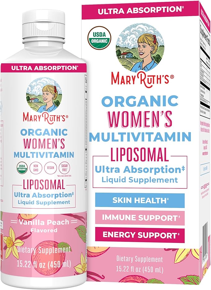 MaryRuth Organics USDA Organic Multivitamin for Women Sugar Free Womens Multivitamin Liquid Vitamins for Women Immune Support Supplement Ashwagandha Methylfolate Vegan Non-GMO 15.22 Fl Oz