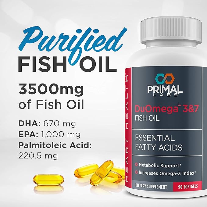 Primal Labs DuOmega 3&amp7 Fish Oil Supplement with Omega 3 90 Count